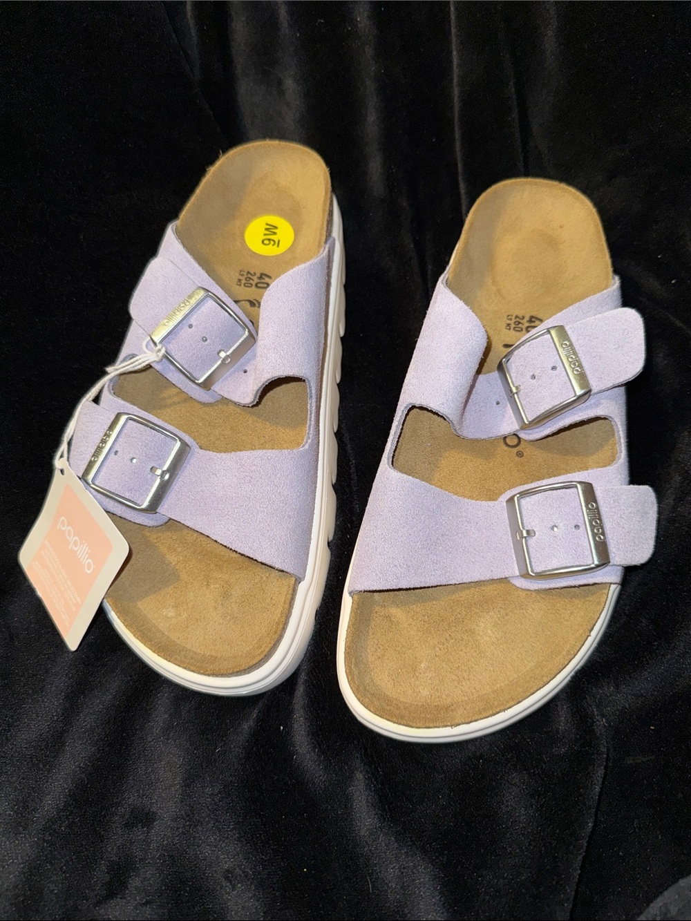 Papillio Lilac Suede Double Buckle Slide Sandals